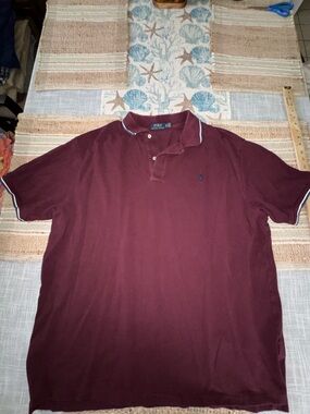 Polo Ralph Lauren Men's Polo Shirt, Short Sleeve, Burgundy White Tipping, 2XB